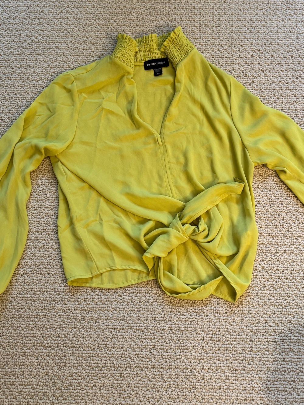Fifteen Twenty Lime Green Tie-Front Smocked-Neck Blouse
